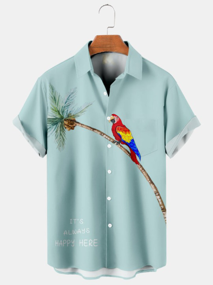 Parrot Resting On Palm Tree Loose Shirt