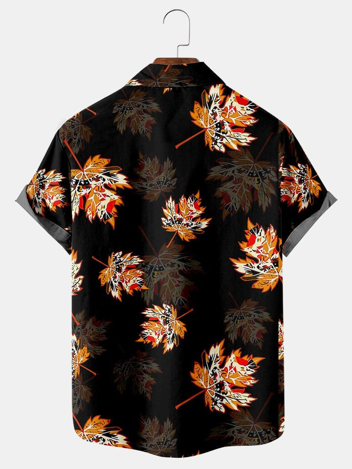 Thanksgiving Maple Leaf Print Casual Shirt