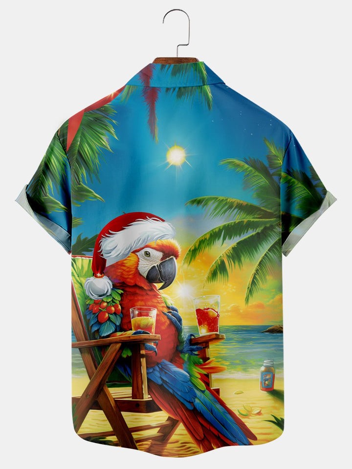 Seaside Parrot Print Short Sleeve Shirt