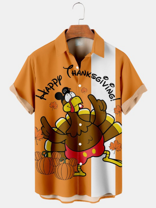 Thanksgiving Fun Turkey Print Casual Shirt