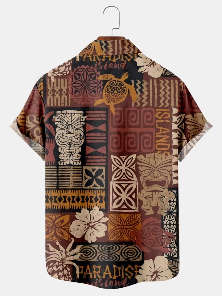 Vintage Hawaiian Tiki Print Loose Oversized Shirt