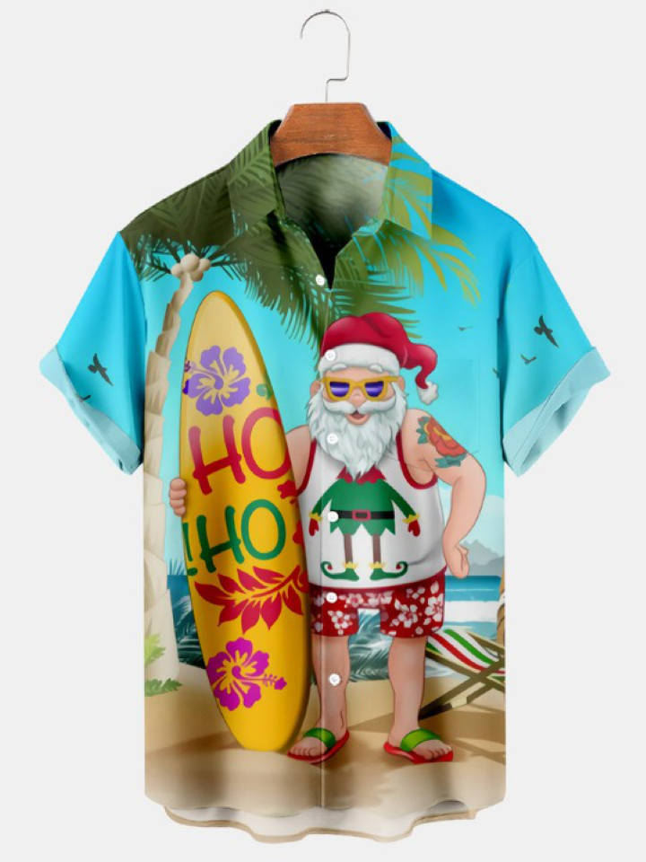 Santa Surf Casual Loose Short Sleeve Shirt