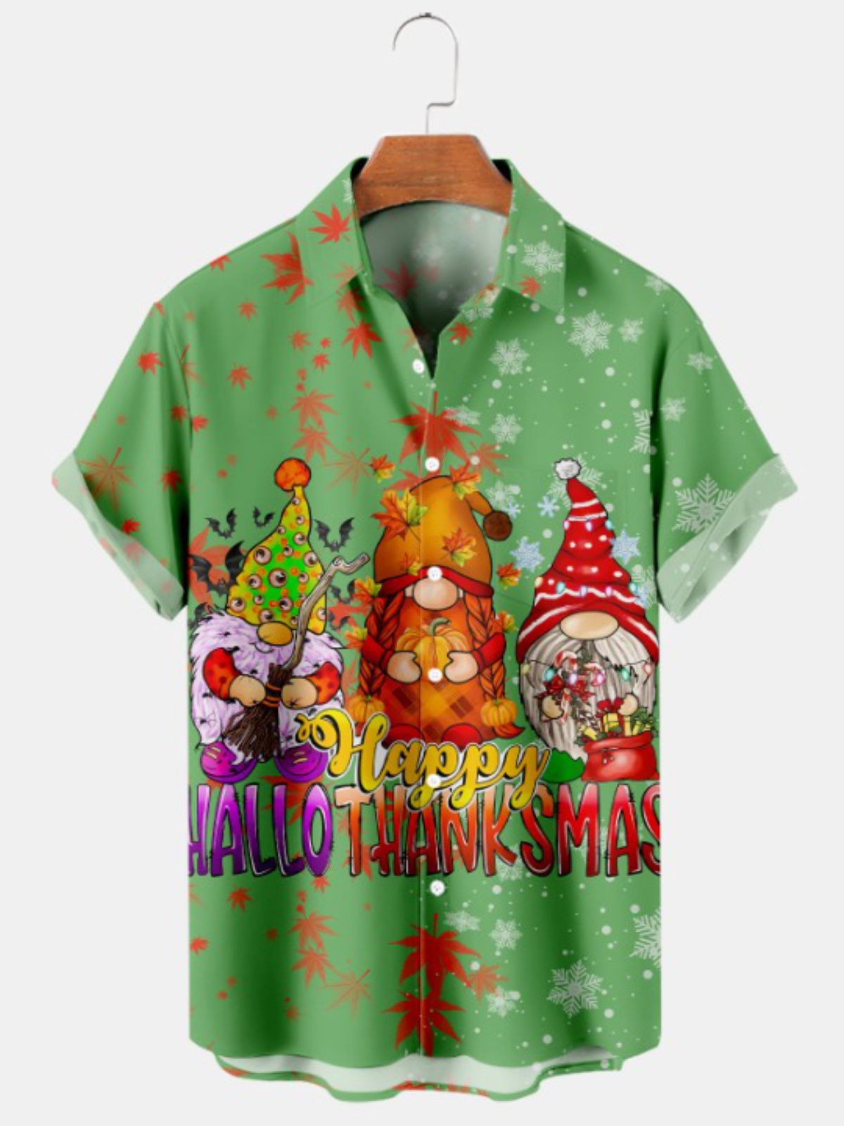 Festive Cartoon Print Casual Short Sleeved Shirt