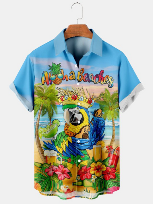 Guitar By The Sea Printed Short Sleeved Shirt