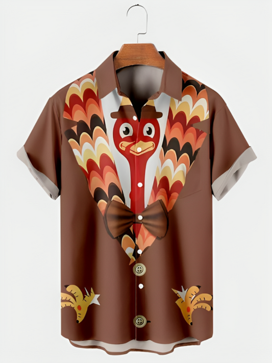 Thanksgiving Fun Turkey Print Short Sleeve Shirt