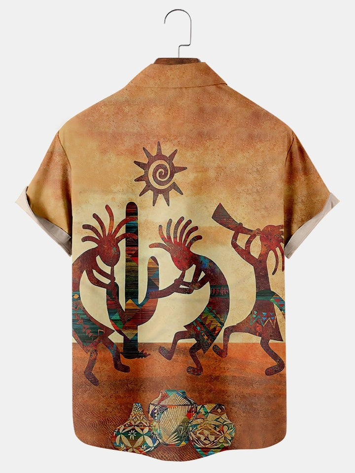 Vintage Ethnic kokopelli Print Short Sleeve Shirt