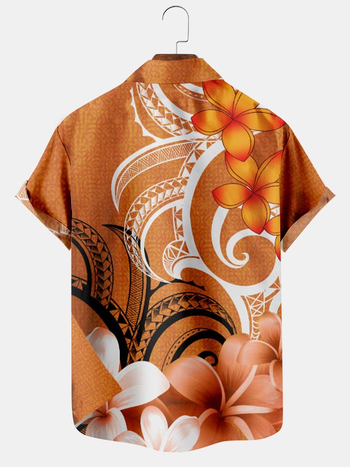 Vintage Hawaiian Ethnic Print Pocket Short Sleeve Shirt