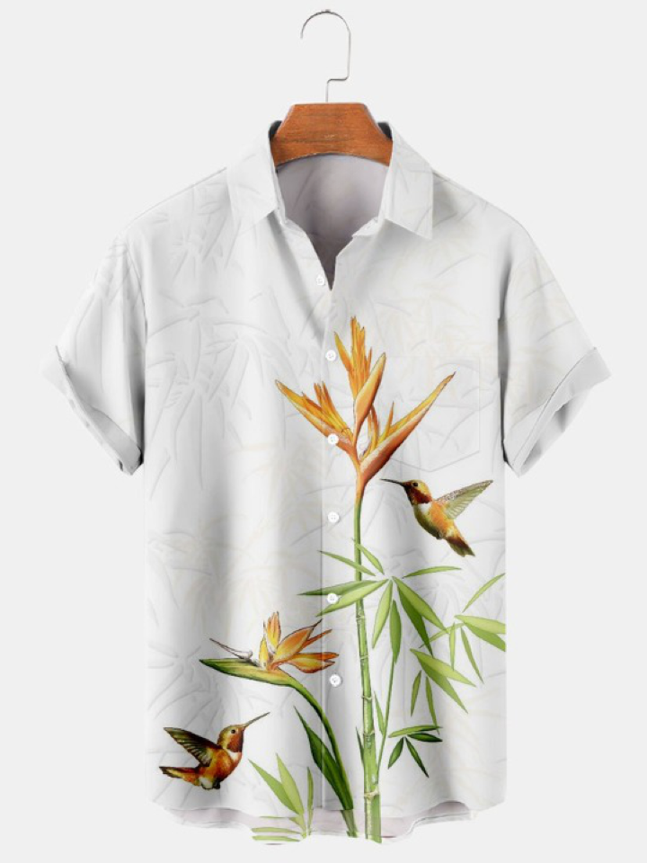 Hummingbird Stripe Pocket Hawaiian Lounge Shirt