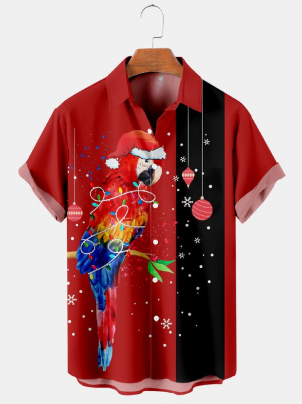 Christmas Parrot Print Casual Shirt