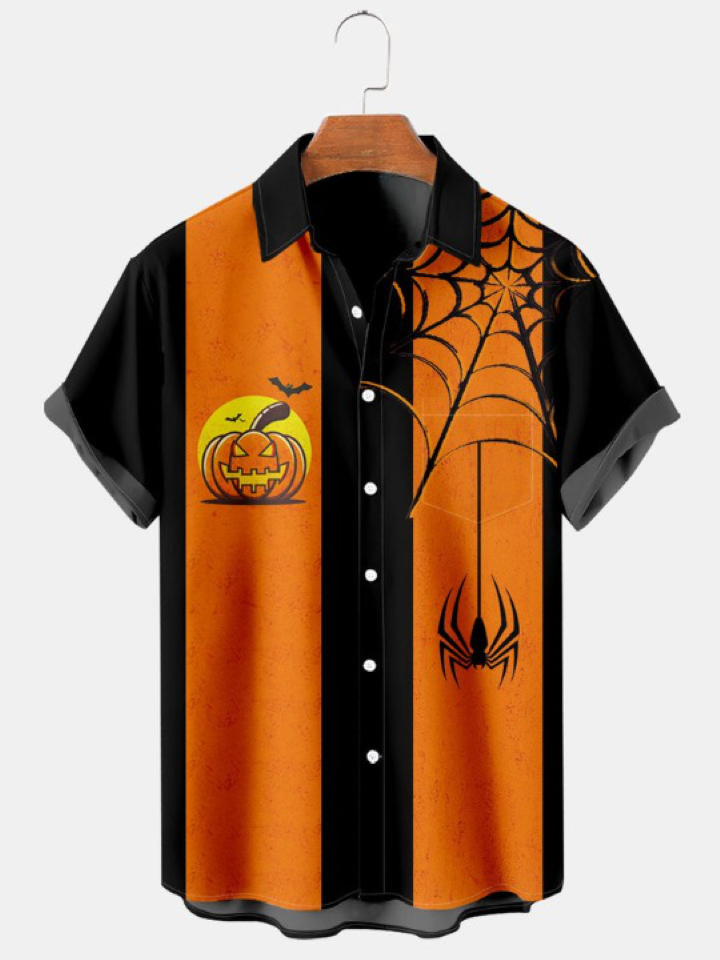 Fun Pumpkin Spider Web Print Shirt