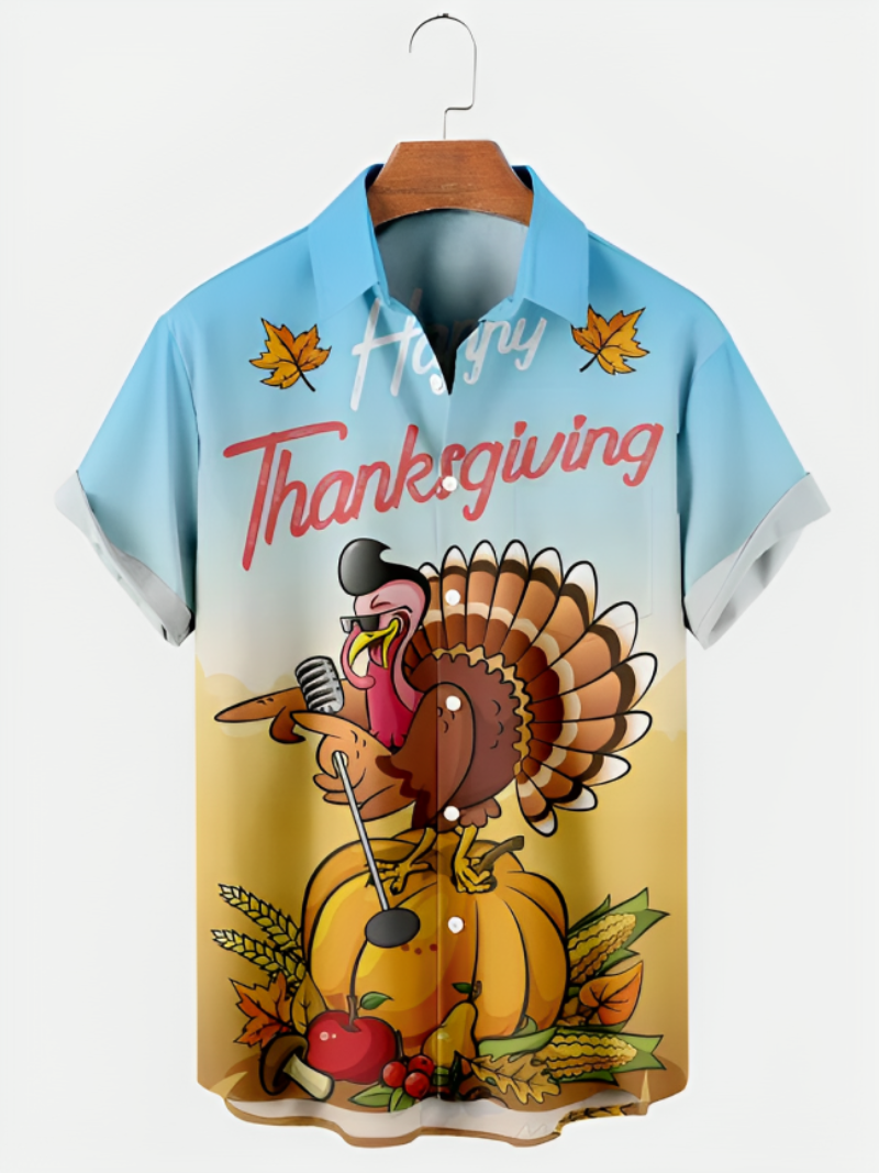 Happy Thanksgiving Printed Short Sleeve Shirt