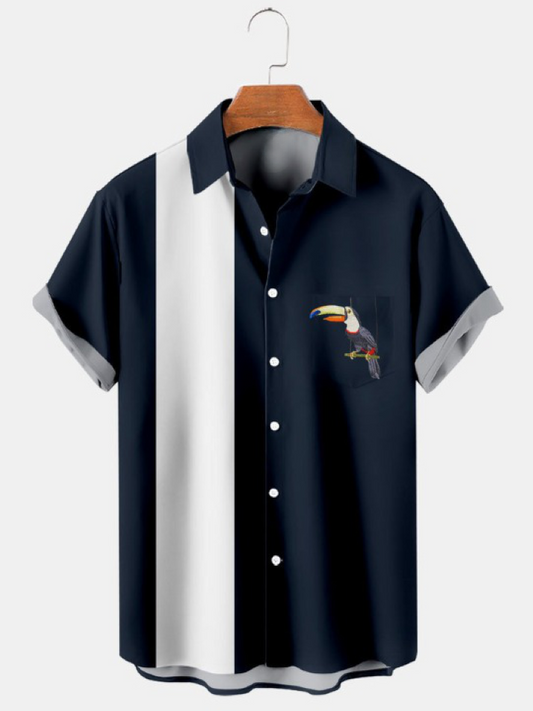 Seaside Parrot Swing Print Short Sleeve Shirt