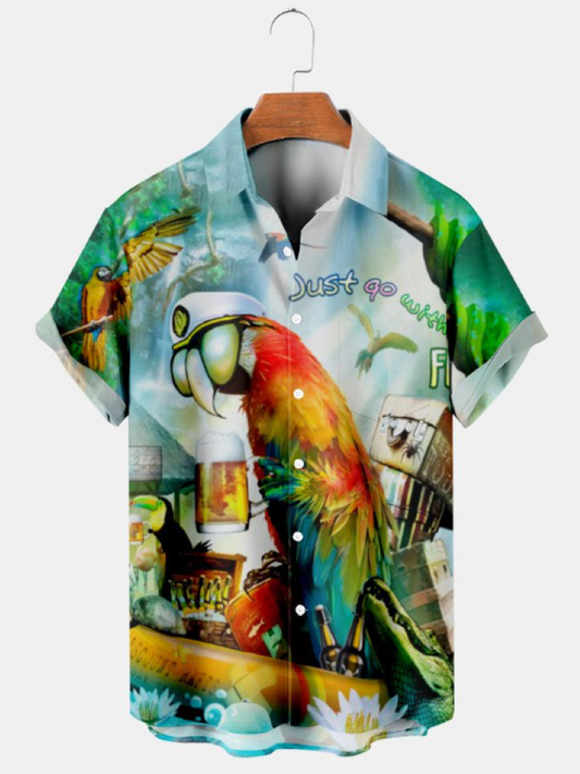 Parrot In The Hawaiian Forest Short Sleeve Shirt