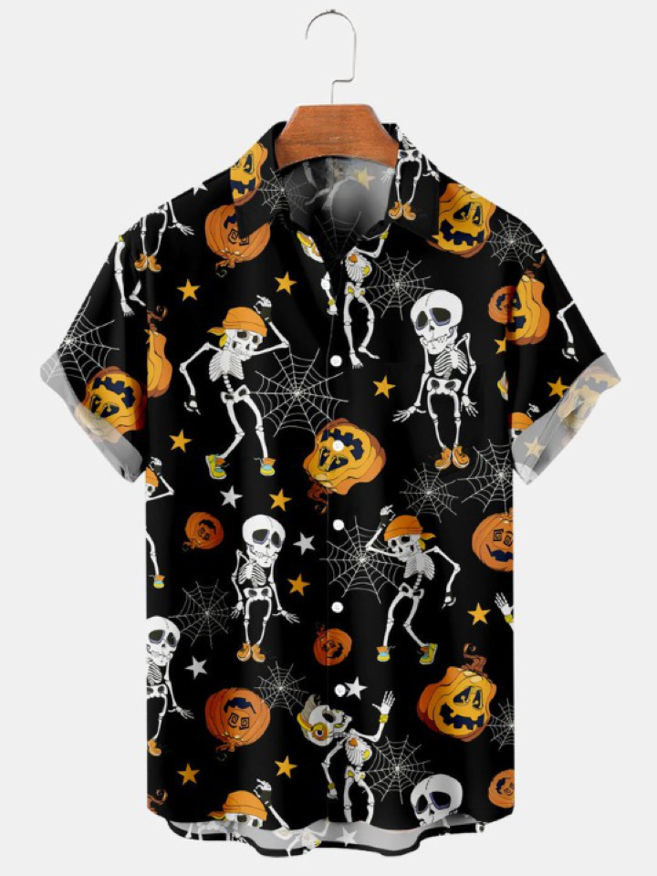 Halloween Pumpkin Spider Web Print Shirt
