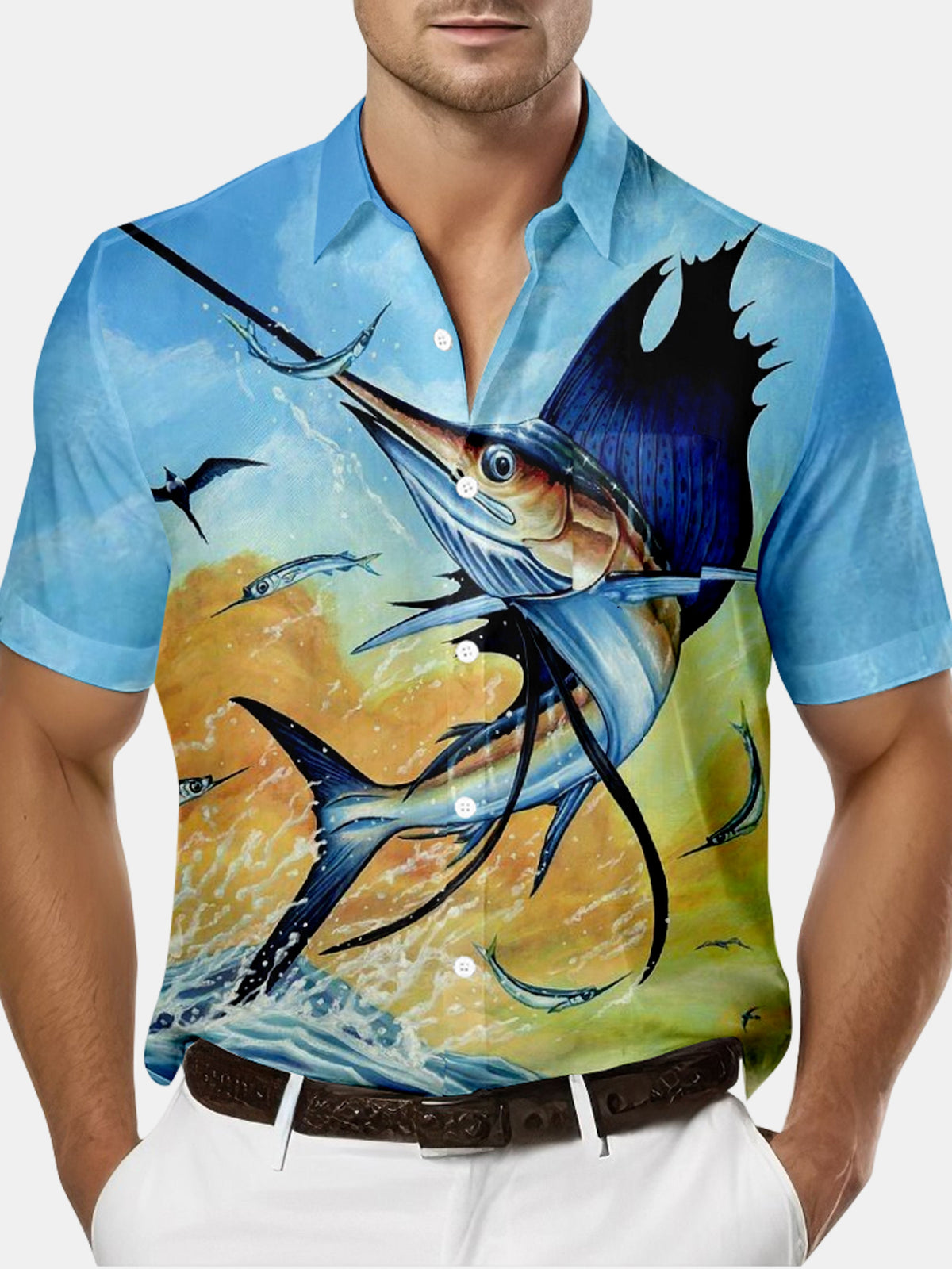 Hawaiian Ocean Fish Print Short Sleeve Shirt