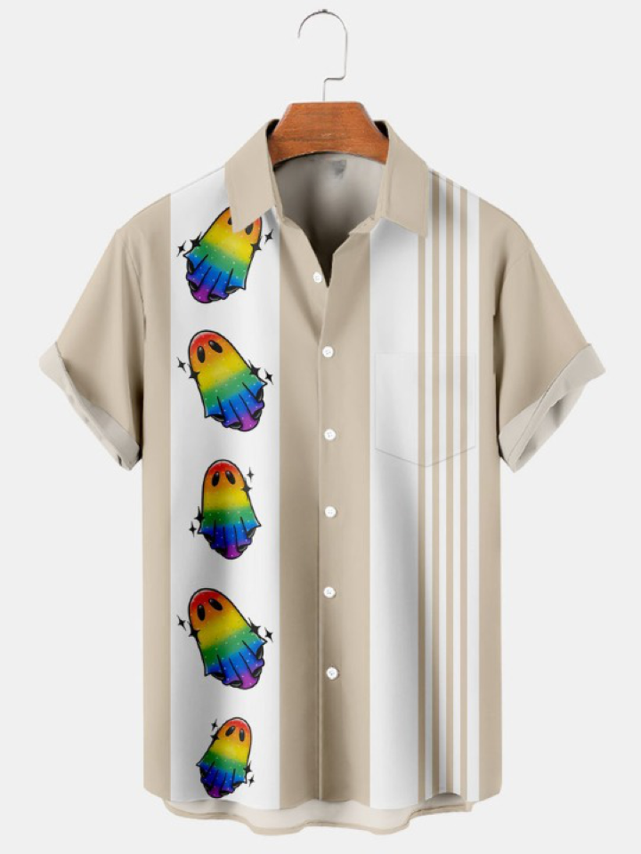 Halloween Fun Rainbow Print Short Sleeve Shirt