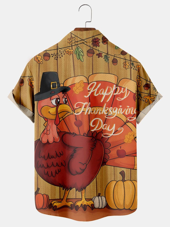 Happy Thanksgiving Day Printed Short Sleeve Shirt