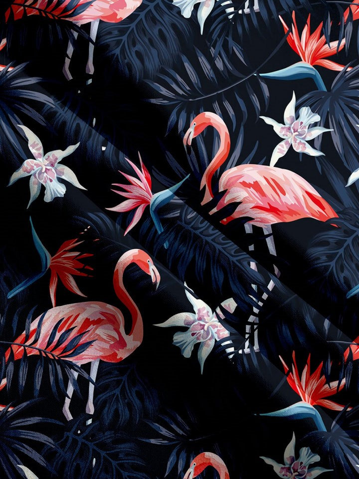 Hawaiian Palm Leaf And Flamingo Print Shirt
