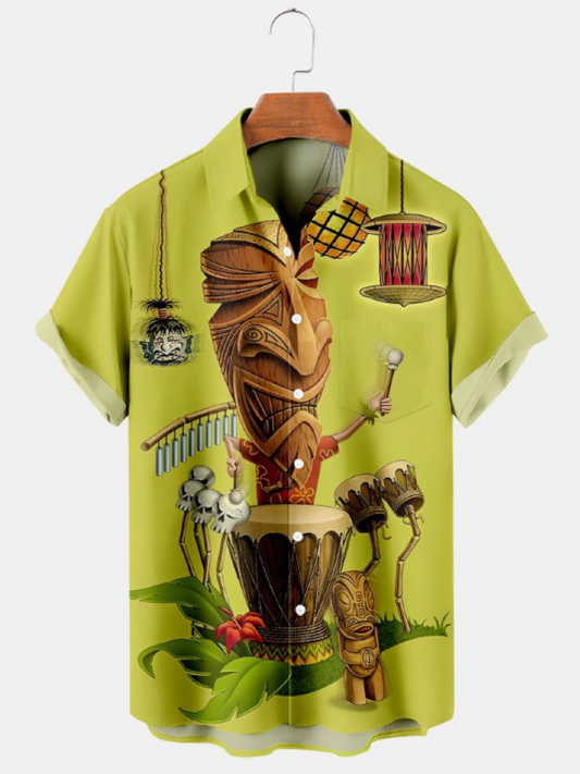 Hawaiian Sculpture Print Short Sleeve Shirt