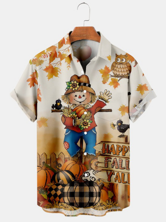 Thanksgiving Fall Scarecrow Print Shirt