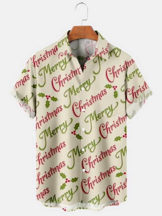 Christmas Print Casual Short Sleeve Shirt