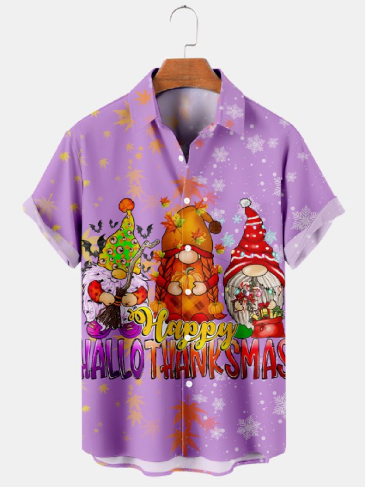 Festive Cartoon Print Casual Short Sleeved Shirt