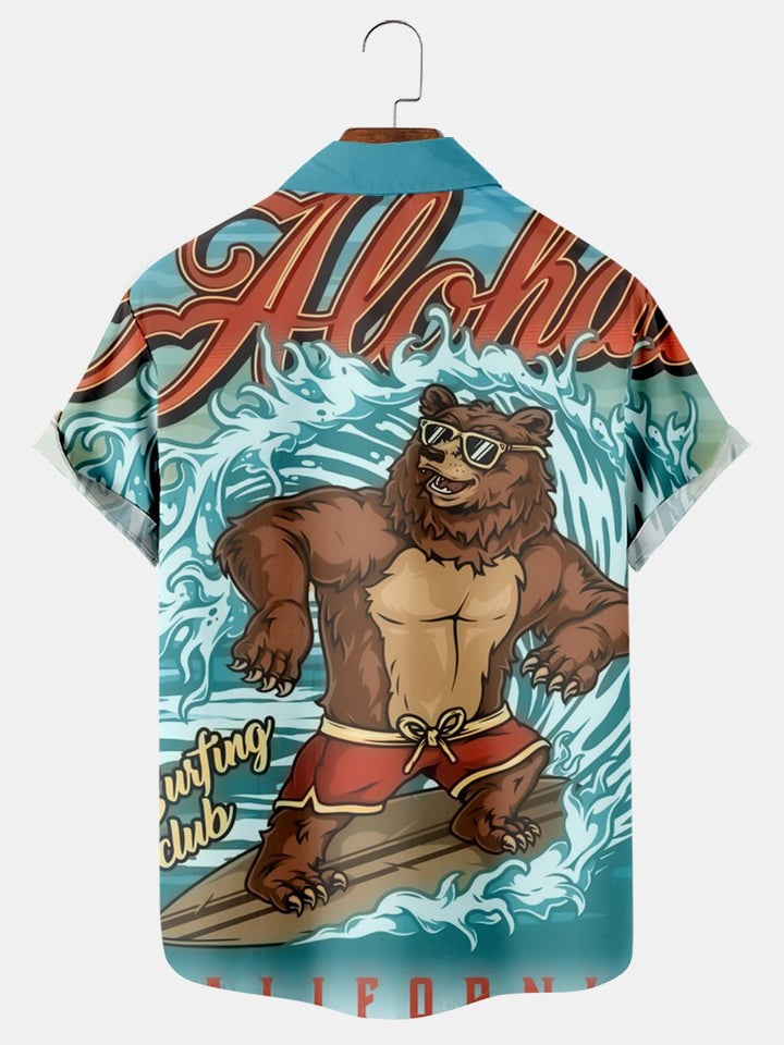 Hawaiian Aloha California Surf Print Short Sleeve Shirt