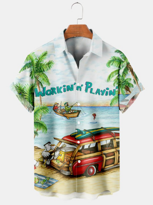 Hawaiian Fun Parrot Printed Short Sleeved Shirt