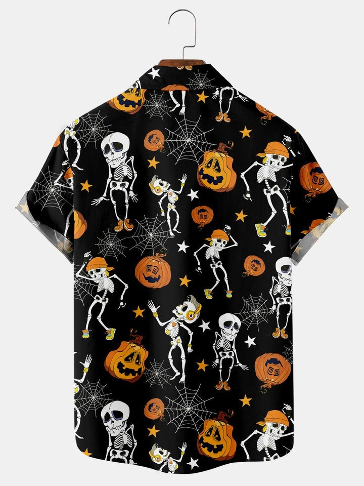 Halloween Pumpkin Spider Web Print Shirt