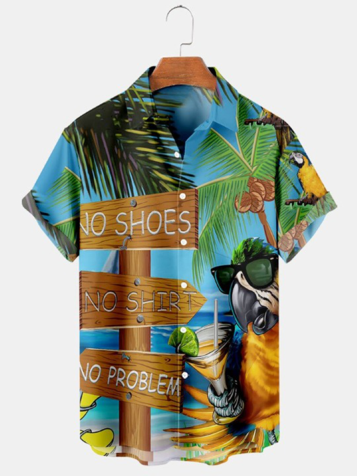 Hawaiian Parrot Print Pocket Shirt