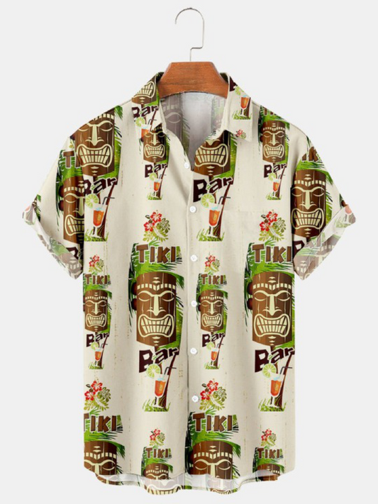 Hawaiian Tiki Print Casual Short Sleeve Shirt