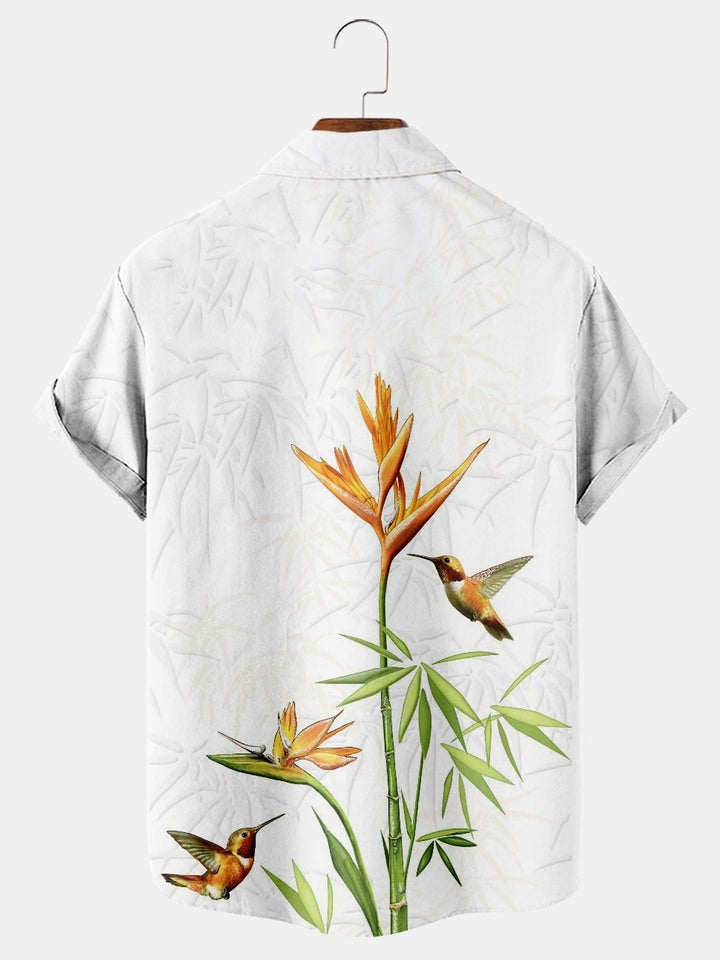 Hummingbird Stripe Pocket Hawaiian Lounge Shirt