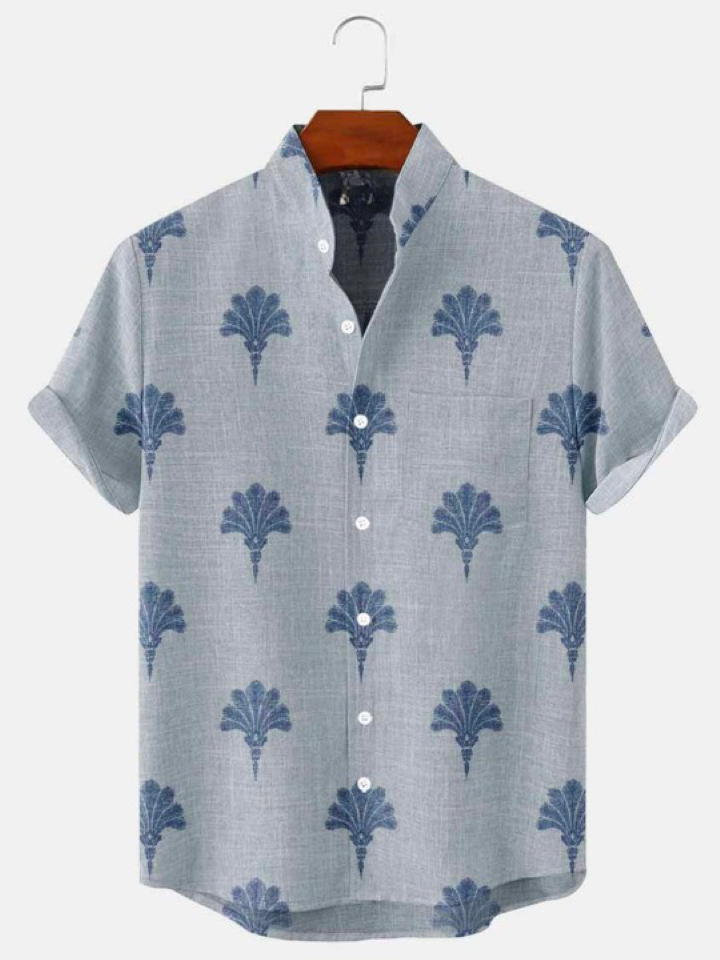 Palm Leaf Print Simple Shirt