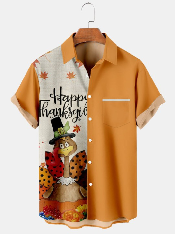 Thanksgiving Fun Print Casual Short Sleeve Shirt