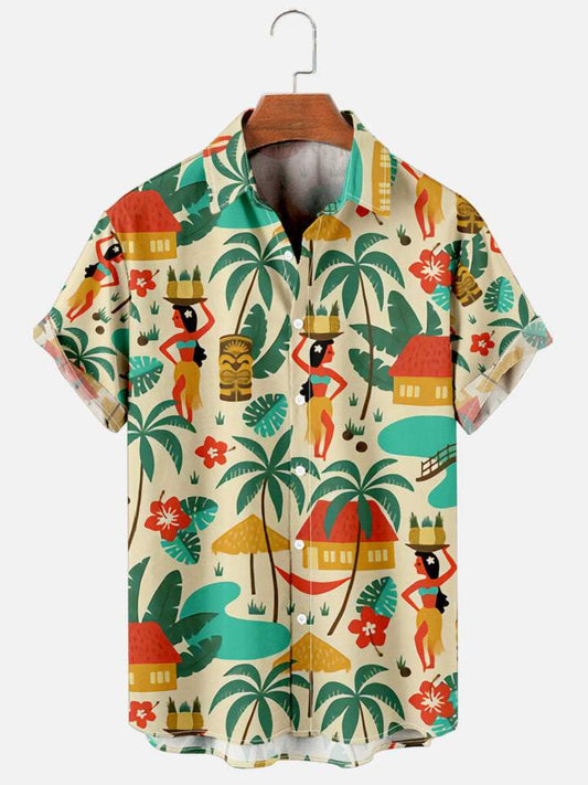 Casual Hawaiian Tiki Print Plus Size Shirt