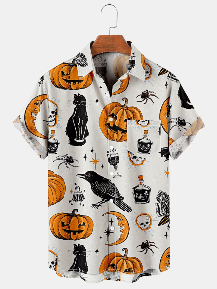 Halloween Pumpkin Spider Web Print Shirt