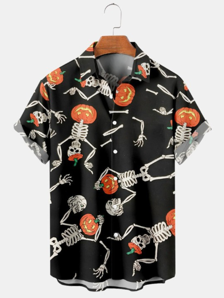 Halloween Pumpkin Print Casual Short Sleeve Shirt