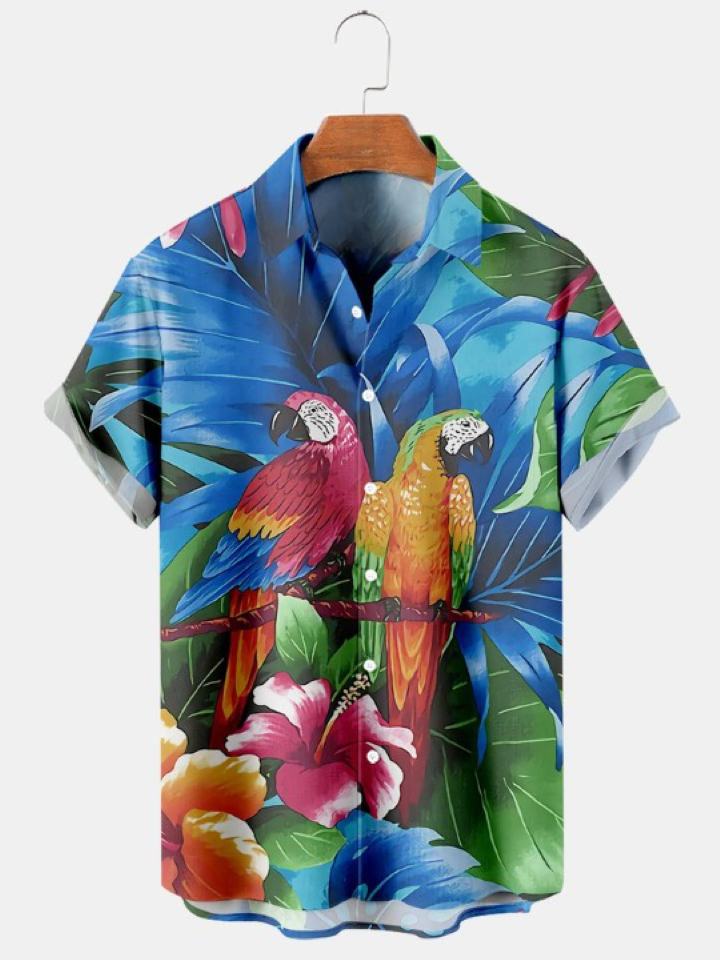 Hawaiian Parrot Floral Palm Leaf Print Shirt