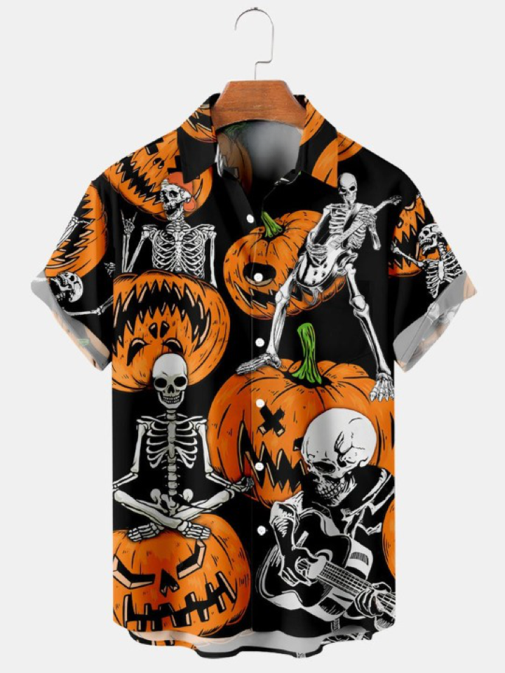 Pumpkin Print Short Sleeve Shirt