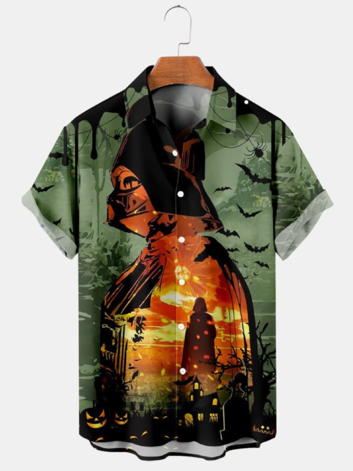 Jack O Lantern And Hero Print Shirt