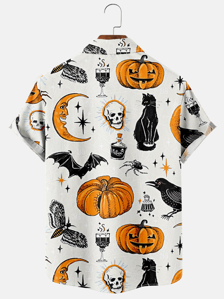 Halloween Pumpkin Spider Web Print Shirt