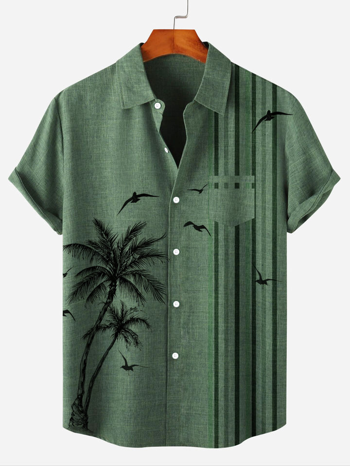 Tree Bird Stripe Pocket Short Sleeve Shirt