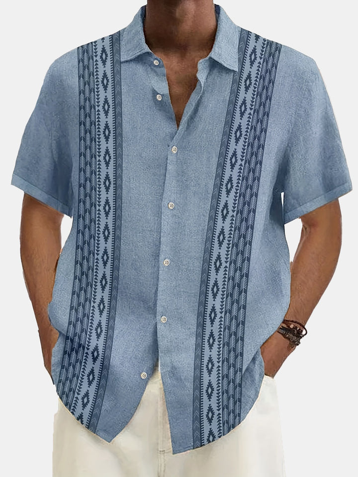 Casual Vintage Ethnic Stripe Print Short Sleeve Shirt