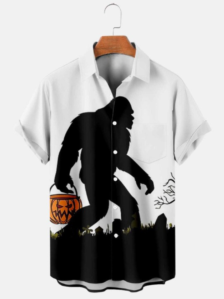 Halloween Bigfoot Pumpkin Print Shirt