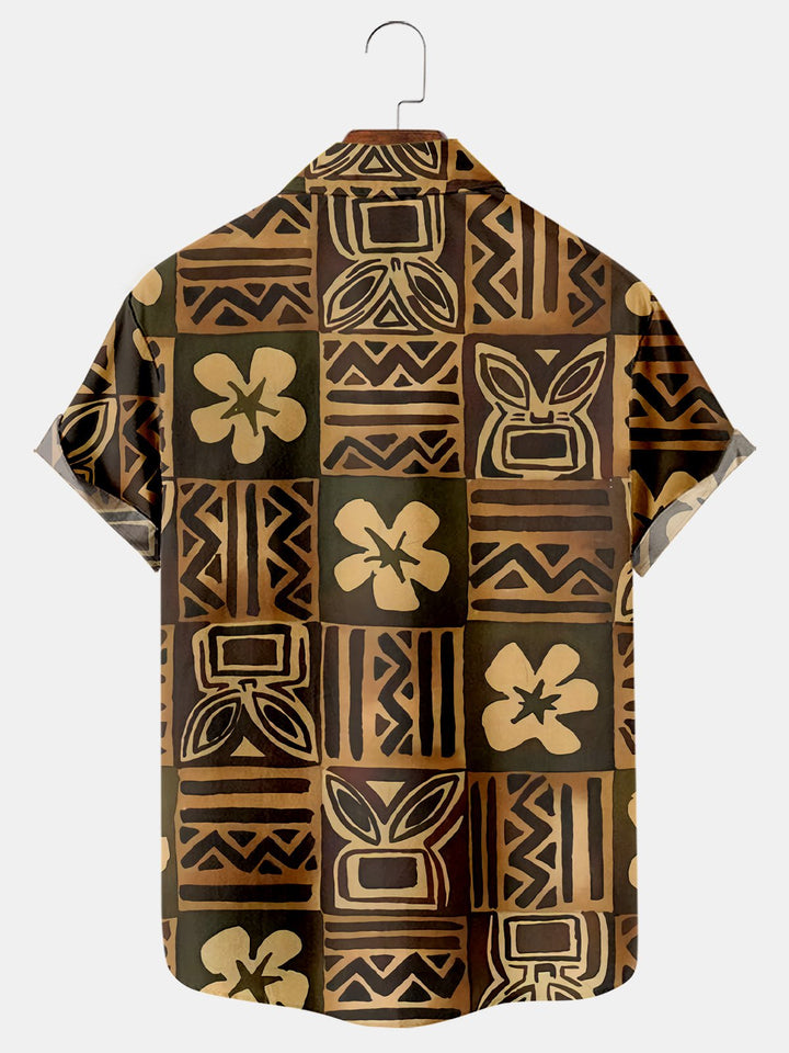 Vintage Hawaiian Tiki Print Loose Shirt