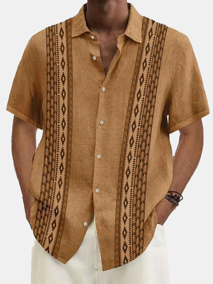 Casual Vintage Ethnic Stripe Print Short Sleeve Shirt