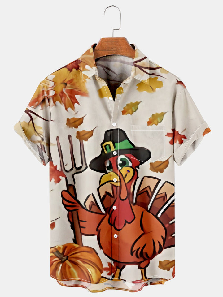 Turkey Pumpkin Fork Print Short Sleeve Shirt