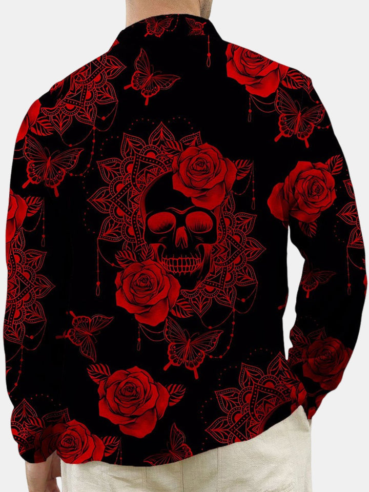 Halloween Rose Butterfly Print Long Sleeve Shirt