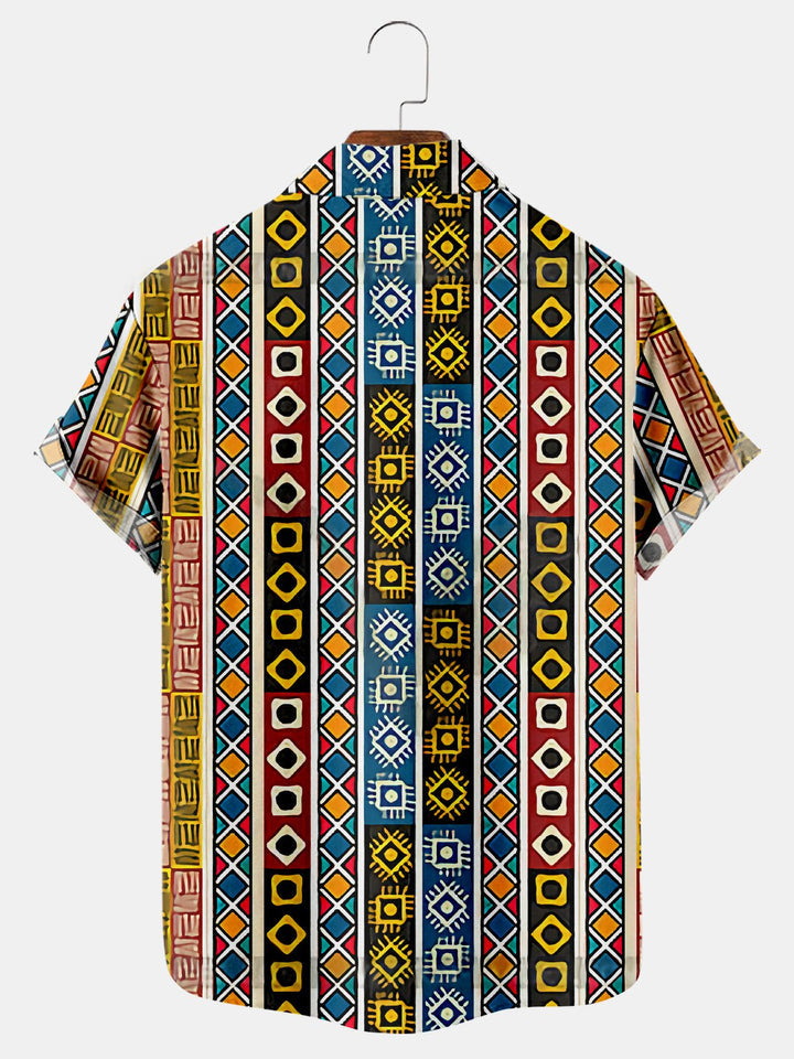 Ethnic Stripe Print Hawaiian Short Sleeve Shirt