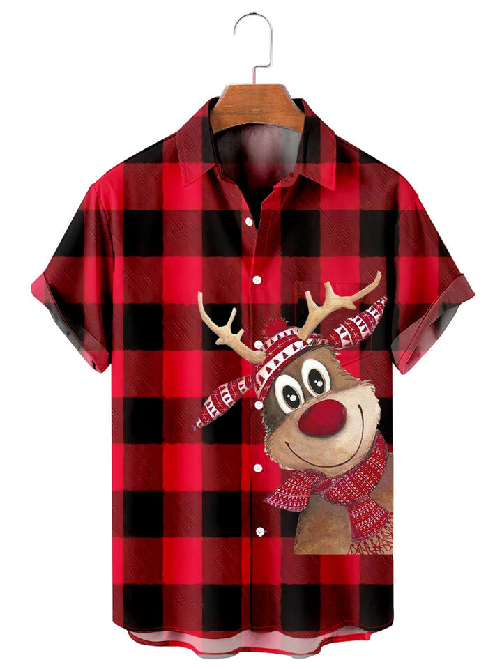 Christmas Themed Elk Print Check Shirt